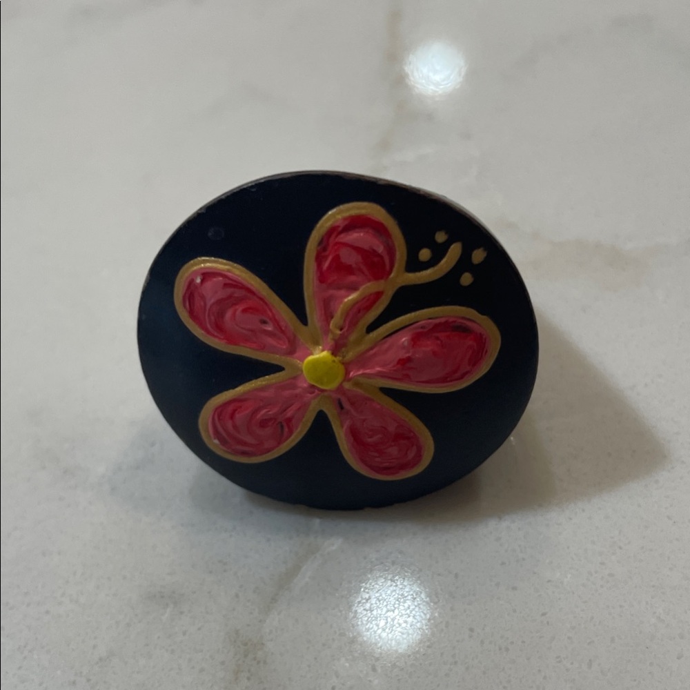 Floral Black and Pink Ring